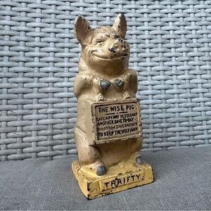 The Wise Pig Vintage Cast Iron Thrifty Piggy Bank